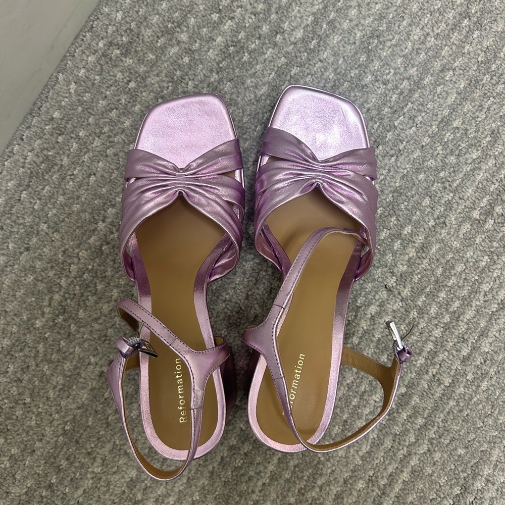 Reformation Lilac Metallic Heels